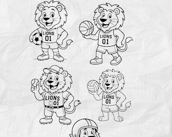 Lions Mascot Outlines Clipart School Sports PNG  Clipart Soccer png Football png baseball png volleyball png Elementary High School Mascot