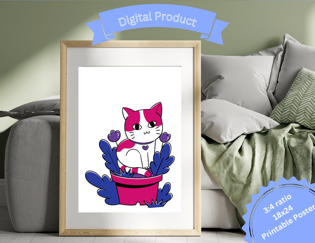 Printable Wall Art Bisexual Color Schemed Cat Poster, 18x24, LGBTQ ...