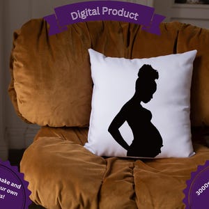 Silhouette de femme enceinte PNG, SVG, 3000 x 3000 px, pour POD, femme afro-américaine enceinte pour bébé faire-part pour l'artisanat de la vie de maman