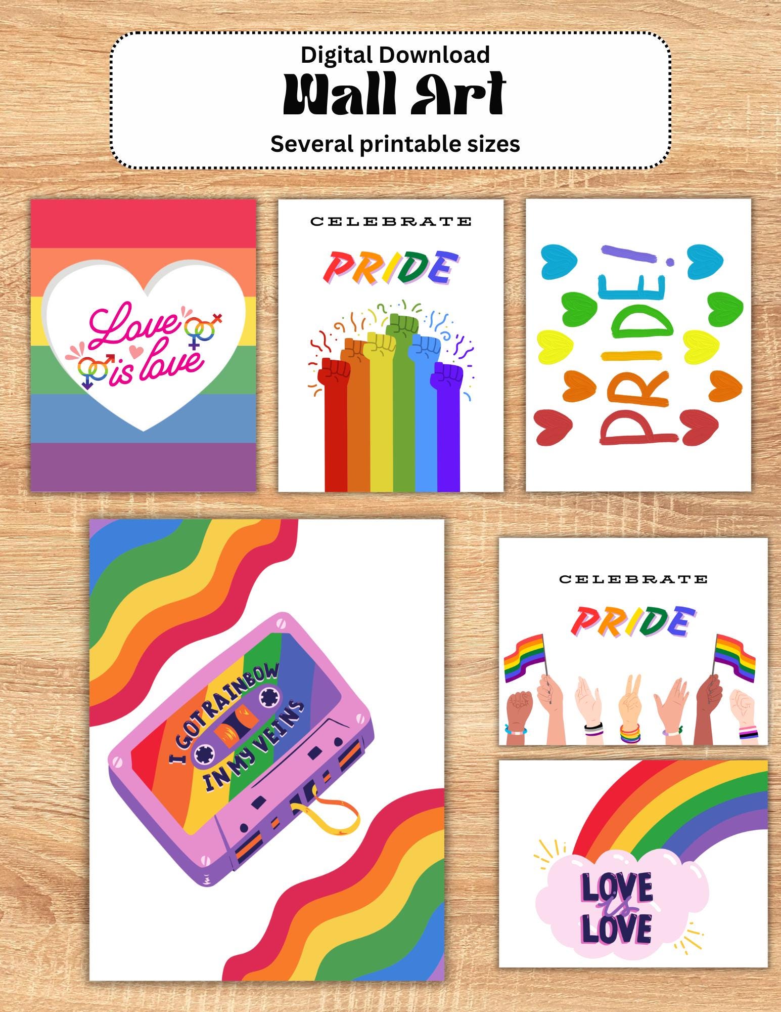 6 Printable Pride Month Posters, Wall Art 16x20 20x16 18x24 24x18