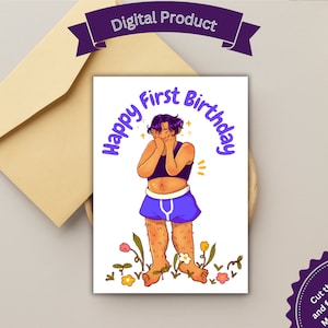 Printable Happy First Birthday after Transitioning, Trans Male, Trans Man, Transgender, Trans Art, Happy Birthday, Cute Art, LGBTQ Card, ftm