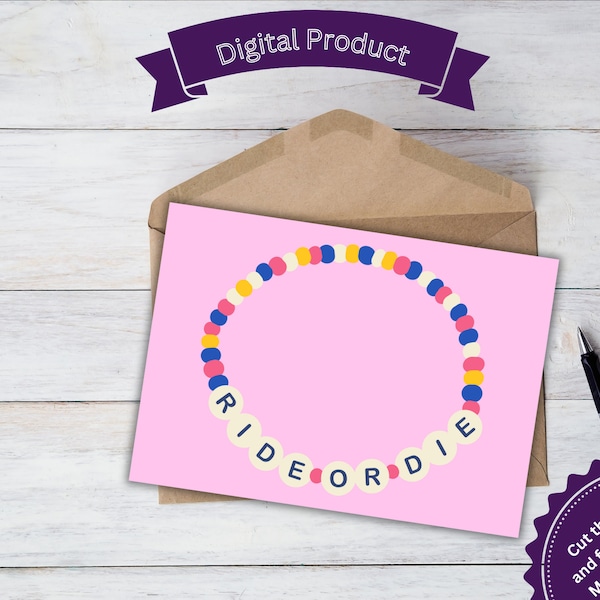 Printable Card, Ride or Die Bracelet, Y2k inspired, Loyal card, Card For Bestfriend, For Bestie, For Sister, For Boyfriend, For Girlfriend,