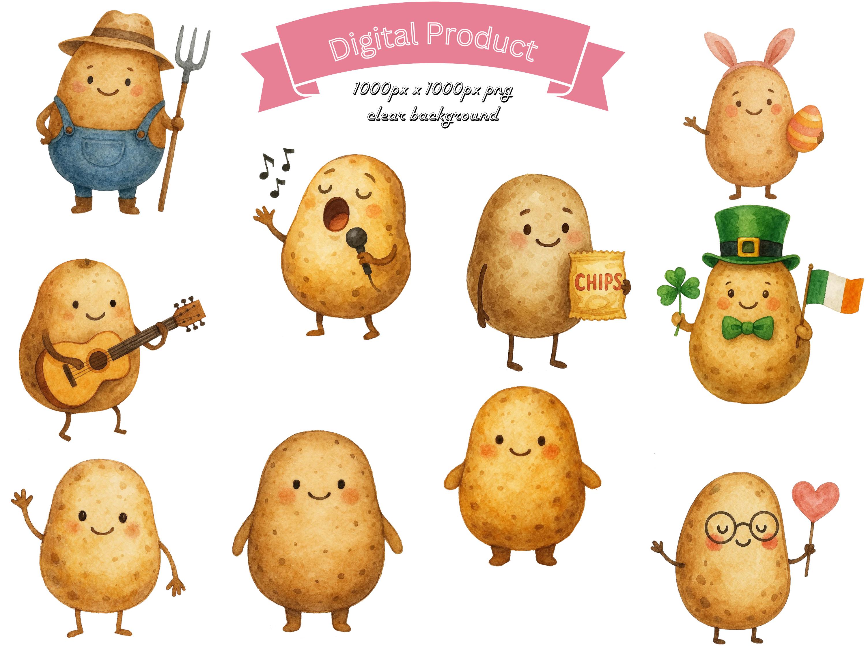Watercolor Happy Potato Clip Art Pngs Potato Bundle Cute Vegetable Png ...