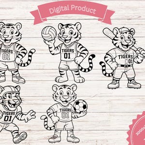 5 Outlines of Tigers Sports Mascots for School Soccer Tiger Baseball Tigers Football Tiger Soccer Tiger Volleyball College Sports Highschool