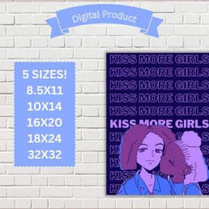 Printable Wall art Anime Kiss More Girl Yuri Wall art Girls Love Girls GL Art Yuri Art lesbian wall art LGBTQ Decor Gift for Her girlfriends