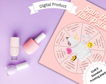 Printable Slumber Party Game Spin the Nail Polish Bottle, Tween & Teenage Girls, Teen Birthday Spa Party Game, Fun Slumber Party Activity,