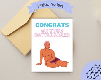 Tarjeta imprimible Felicitaciones por tus cicatrices de batalla Cirugía de tórax para hombre trans, FTM, Tarjeta de mastectomía, Tarjeta de transición, Gran paso, Apoyo LGBTQ,