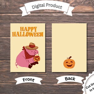 2 Printable Pumpkin Turtle and  Pig Cowboy Happy Halloween Cards, Vintage Feel, Card Bundle, 5x7 cards, Orange, Pumpkin Farm, Country Card