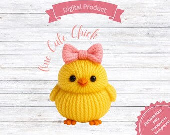 Clipart Easter PNG One Cute Chick Yarn Chick  Cute Not a physical item Cute Easter Yarn Clip art spring chicken Spring Couqutte Pink Bow