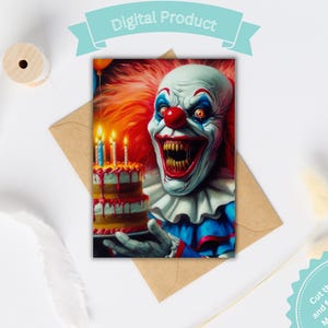 Printable Card, I Heard IT&#39;s Your Birthday, Creepy Card, Horror Fan, Killer Clown, Coulrophobia, Funny Card, Scary Card, Scary Clown, DIY