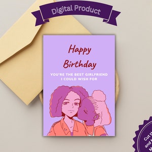 Feliz cumpleaños para imprimir, eres la mejor novia que podría desear, pareja de lesbianas, cumpleaños, romántico, te amo, tarjeta LGBTQ, lesbiana,