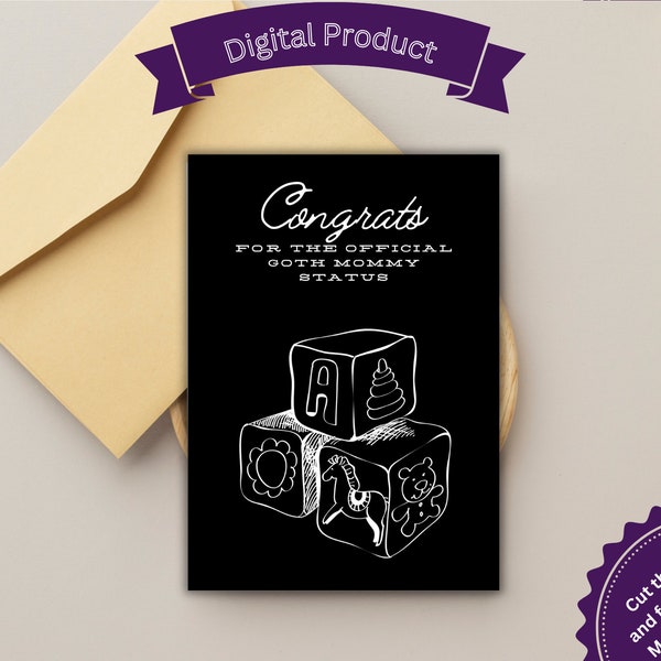 Printable Card, Congrats on New Baby, Official Goth Mommy, Cute Card, My Favorite Goth, Cute Card, First Time Parents, Congratulations, DIY