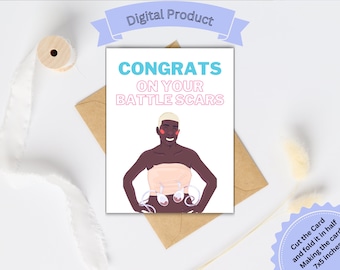 Tarjeta imprimible de felicitación por tus cicatrices de batalla. Cirugía de reasignación de género para hombre trans. Hombre trans, aliado LGBTQ, tarjeta de apoyo, tarjeta de ánimo, persona transgénero.
