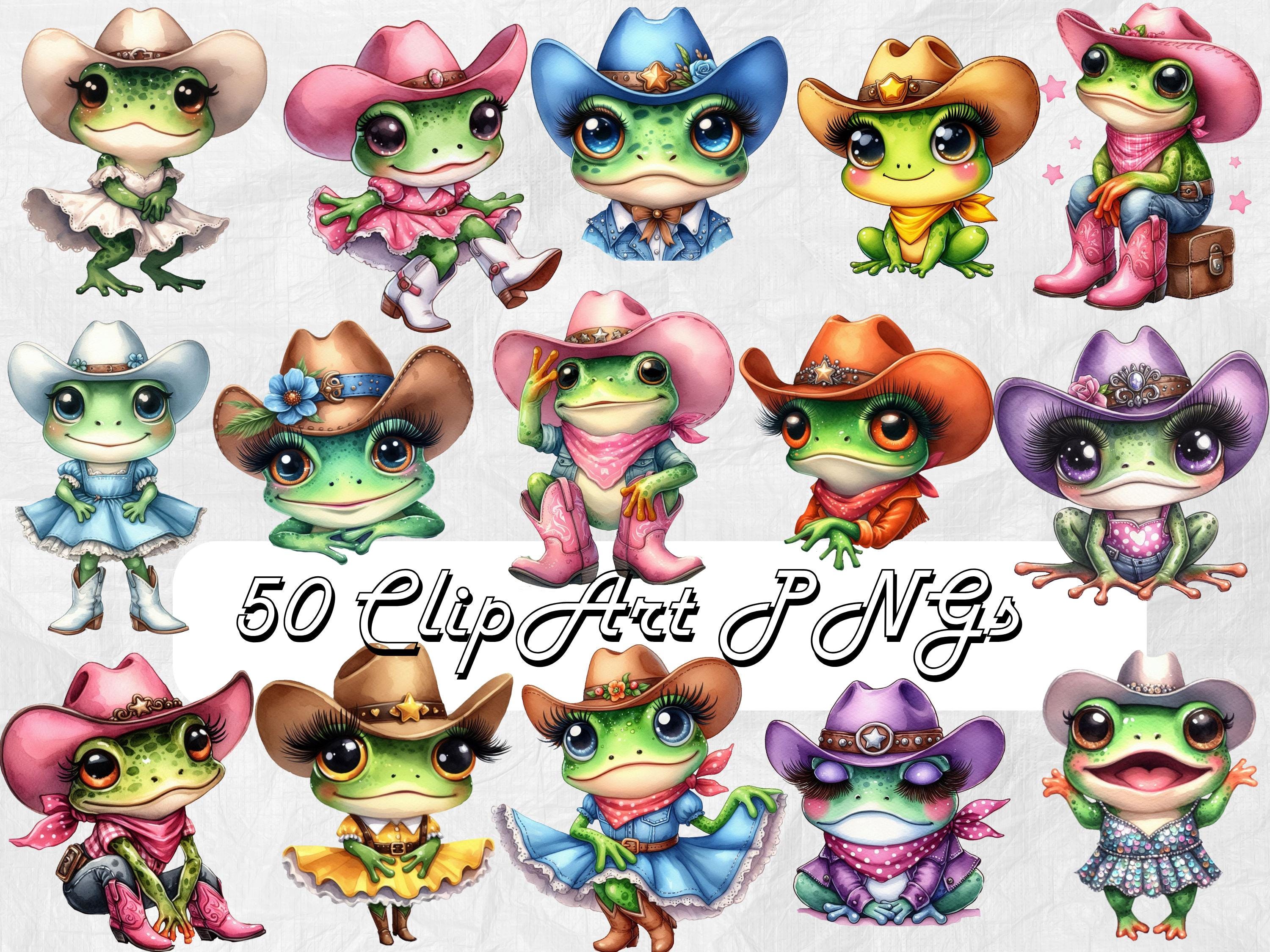 50 Watercolor Frog Clipart Bundle cute Cowgirl clipart cow girl aesthetic Pink Disco Cowgirls Western Frogs in dressescowgirl frog