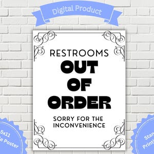 Utskrivbar toalettskylt för ur funktion: Företagsbruk (8,5x11 tum) För småföretag Viktiga skyltar Underhållsskylt Trasig badrumsskylt