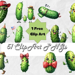 50 Pickle Characters Clipart PNG Watercolor Pickles Clip Art Painting Style pickles png bundle shirt design pickles Cute Digital Downloads
