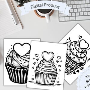 25 printable coloring pages of Valentine Cupcakes Hearts Cute and Simple Baking Coloring Book For Kids Print at Home Activities