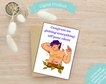 Tarjeta imprimible ¡Felicidades por quitarte todo de encima la cirugía de pecho! Hombre trans, hombre trans, apoyo trans, tarjeta transgénero, tarjeta LGBTQ.