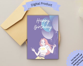 Printable Cute Anime Boy Birthday Card download and Print Handmade - Etsy