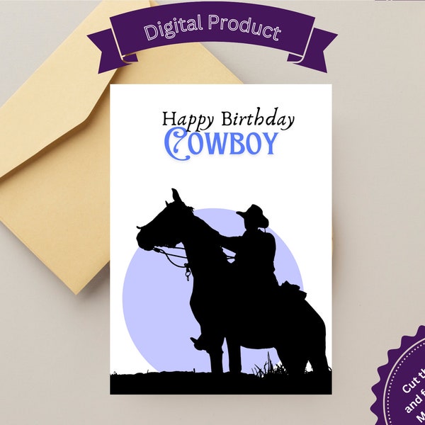 Printable Birthday Card, Happy Birthday Cowboy, Horse Back Riding, For Teens, for Him, Country Music Fan, For Adults, For Kids, Simple DIY,