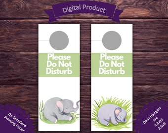 Printable Door Hangers Please Do Not Disturb Sleeping Elephants, Water Color Baby Elephants, Simple Door Hanger, Safari, Sleeping Animal,