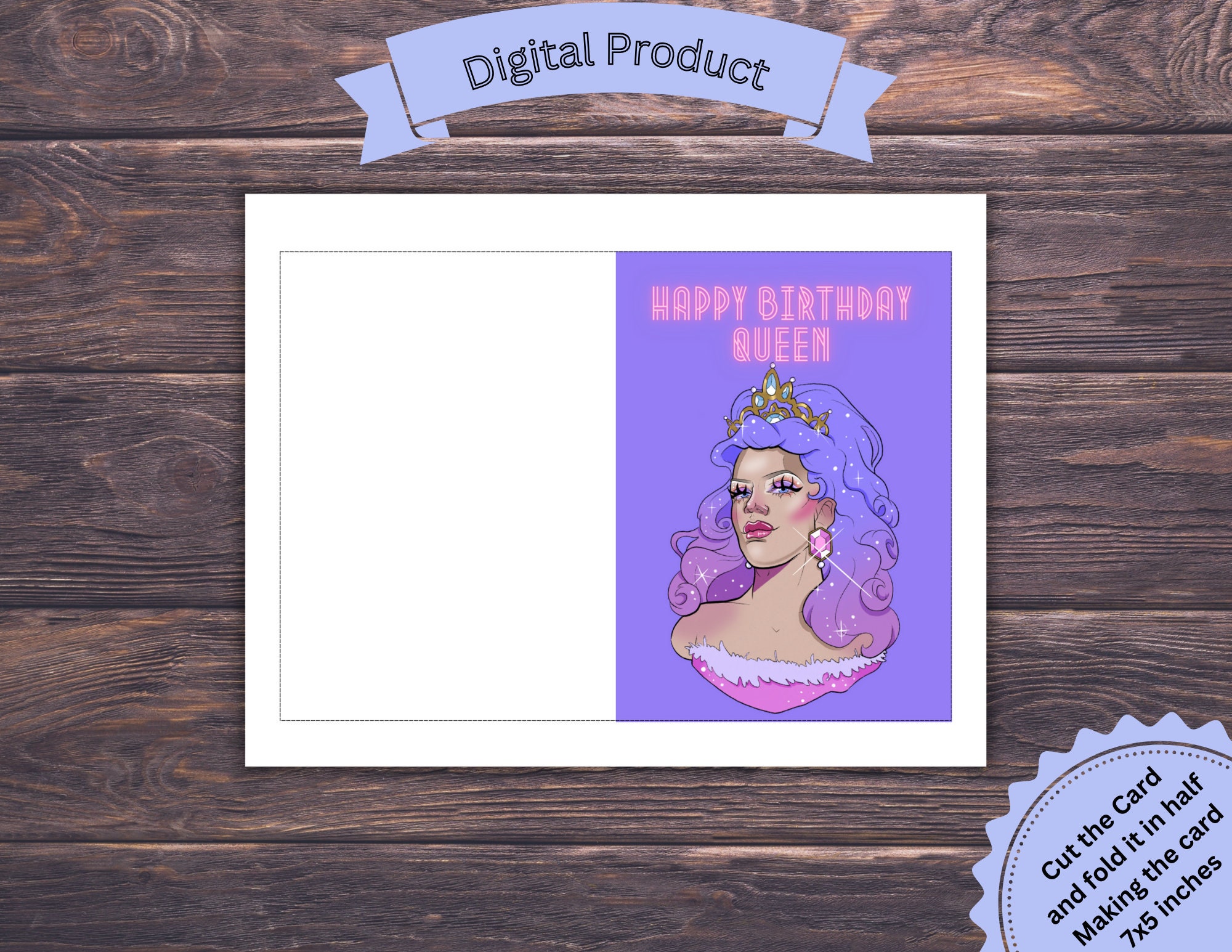 Printable Card Happy Birthday Drag Queen, Birthday Card, LGBTQ Card