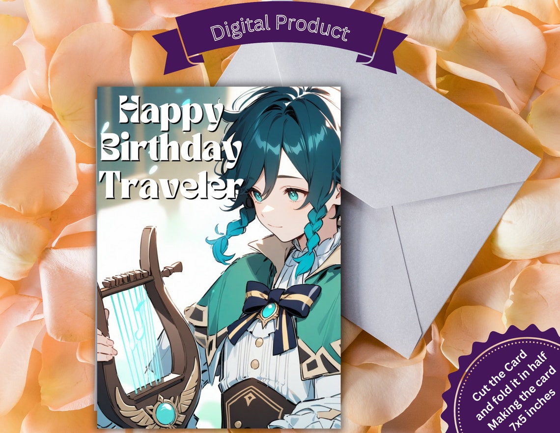 Printable Card Happy Birthday Traveler Genshin Impact Venti the Bard ...