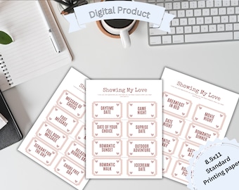 Printable Showing My Love Coupons, Valentine&#39;s Day Love Coupons, Couple Coupons, Coupons for Him and Her, Printable Coupons, I Love You, DIY