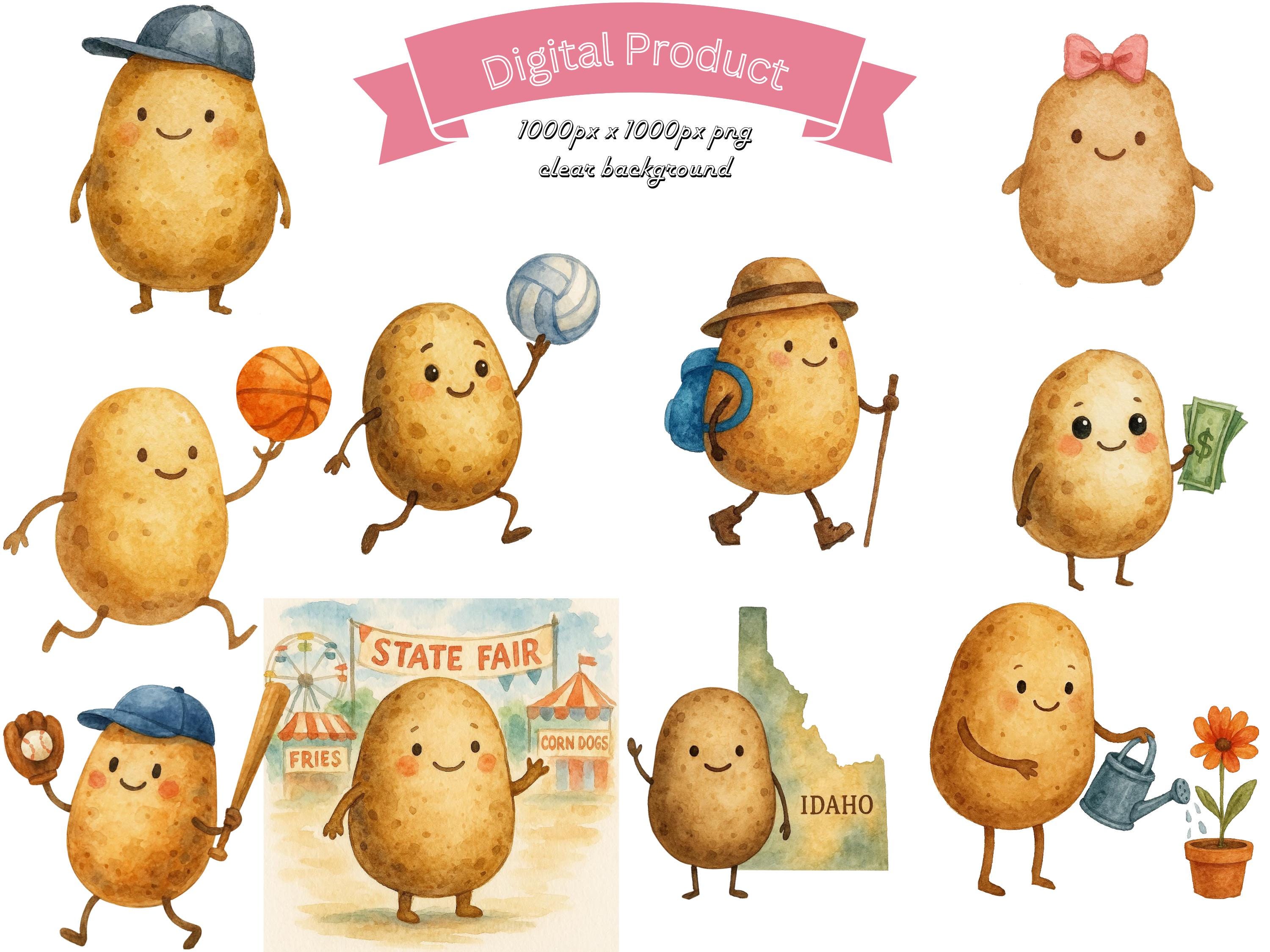 Watercolor Happy Potato Clip Art Pngs Potato Bundle Cute Vegetable Png ...