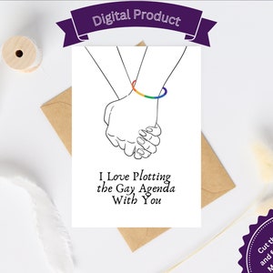 Printable Cute I Love Plotting the Gay Agenda With You,Hand Holding, Gay Card, Lesbian Card, LGBTQ Card, Romantic Card, Valentine Card, DIY