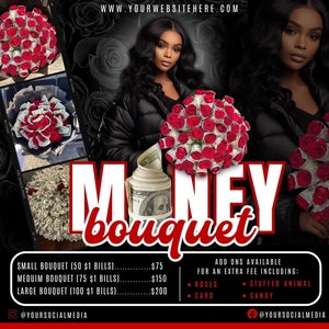 Money Bouquet Flyer,Canva Template, Valentines Day, Editable Valentine&#39;s Day, Instant Download, Social Media Advertisement Template