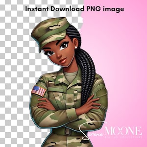 Military Woman Clipart, Fashion girl clipart, Veteran Day clipart, Female troops, Afro girl clipart, Military Female Soldier Illustration