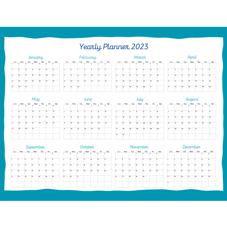 Printable Calendar Printable Planner Yearly Planner 2023 - Etsy