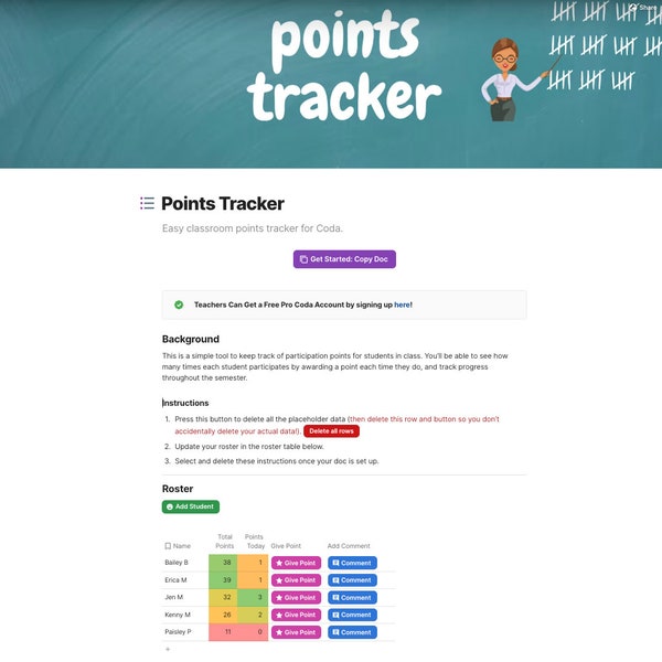 Classroom Points Tracker (Coda Template)