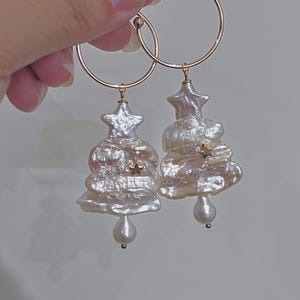 Pearl Earrings /Christmas Earrings/Christmas Tree Earrings /Christmas Dangle Earrings /Christmas hoop Earrings /Christmas Jewelry /Xmas Gift