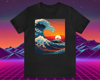The Great Wave & Sunset, koszulka unisex z krótkim rękawem