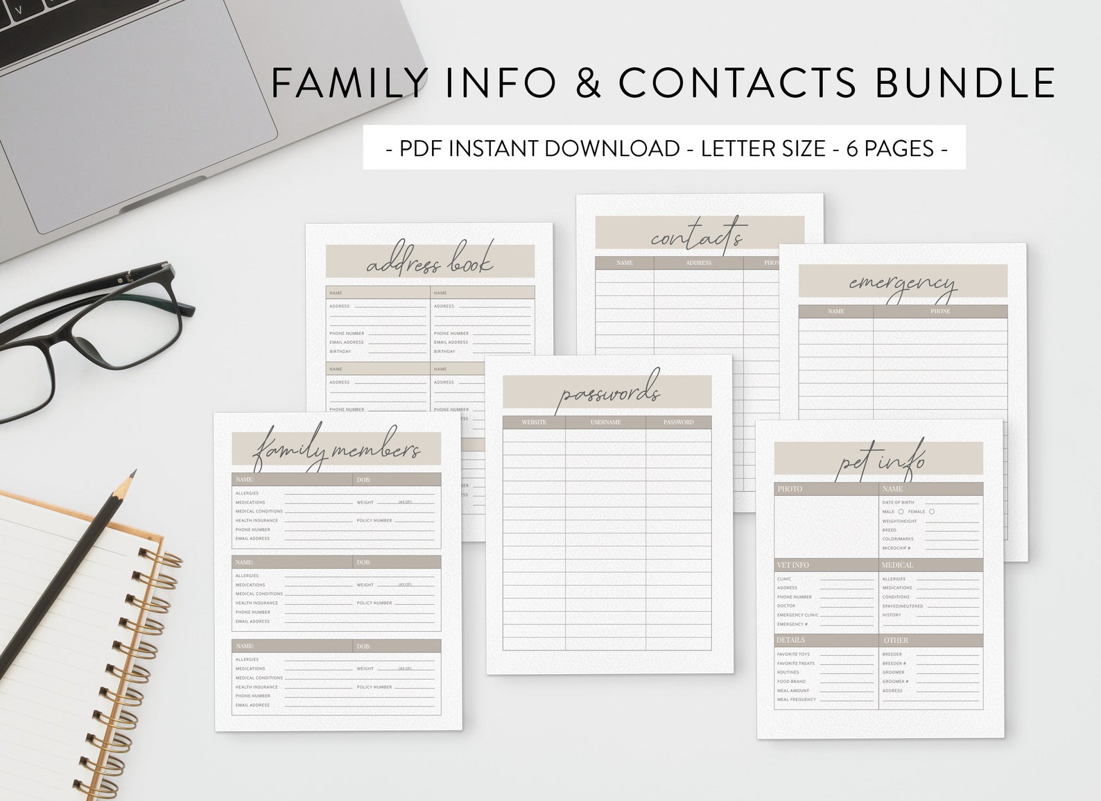 Family Information and Contact Printables | Password List | Emergency ...