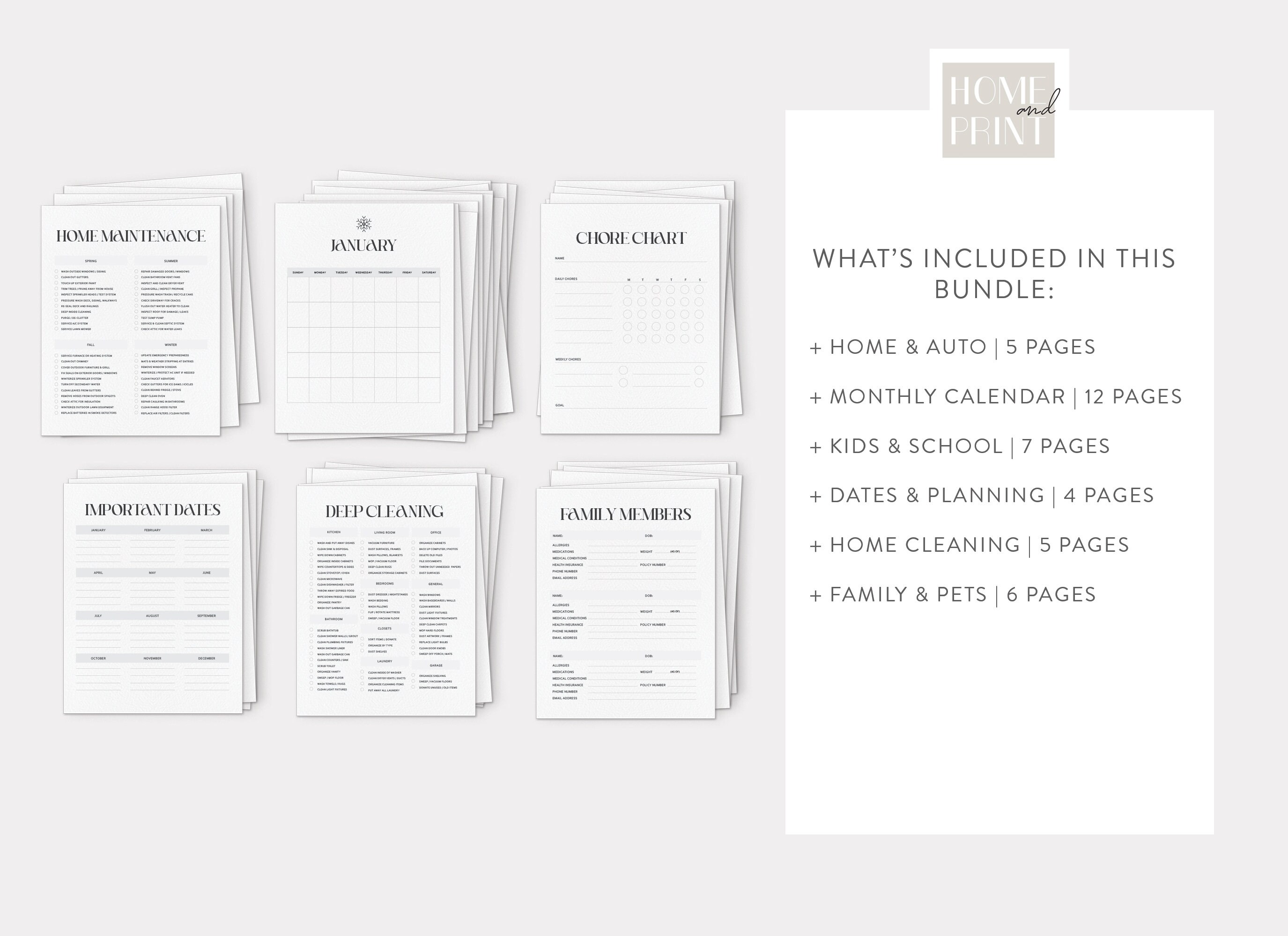 Home Management Binder, Minimal Printable PDF Planner, Home ...