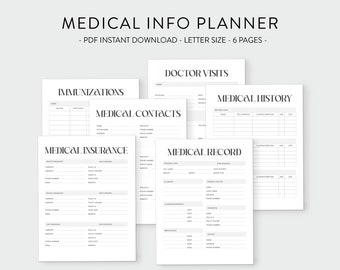 Medical Record Planner | Insurance Info | Doctor Visit Organizer | Medical History Print | Medical Contacts | Home Organization Printables