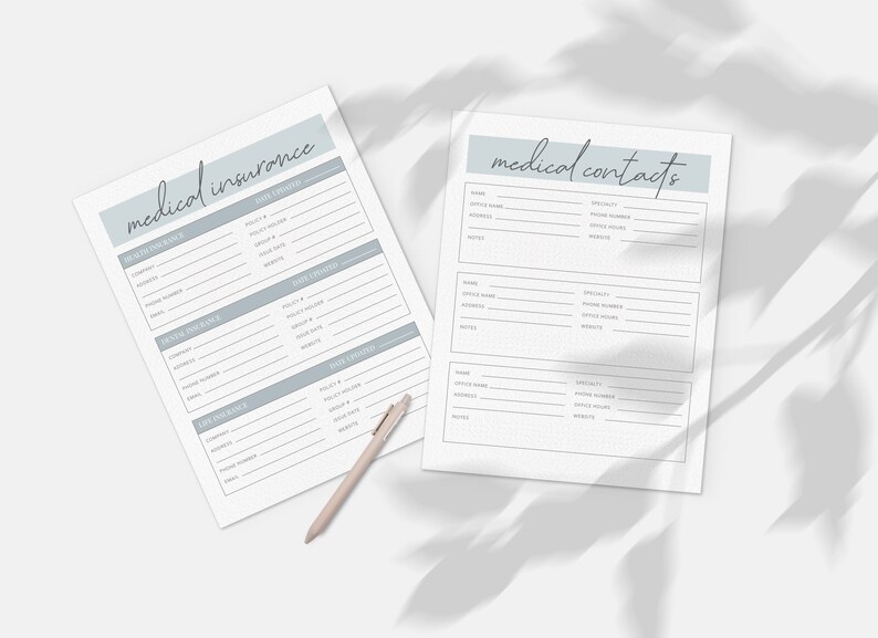 Medical Record Printable | Insurance Info | Doctor Visit Organizer ...