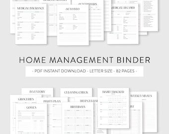 Pasta de gerenciamento doméstico, planejador PDF mínimo para impressão, imprimíveis de organização doméstica, modelos de planejador digital, modelos de planejador doméstico