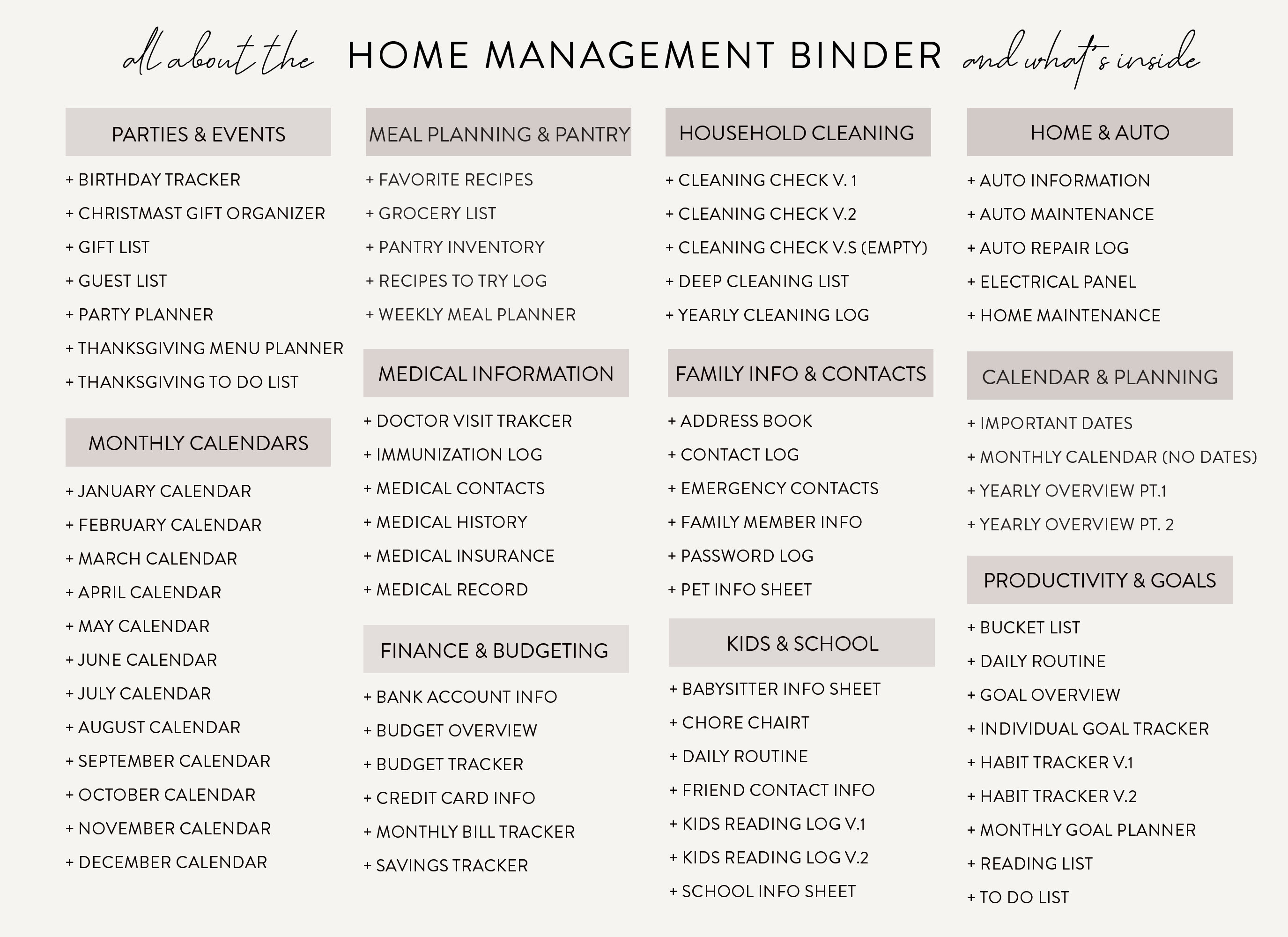 Home Management Binder, Minimal Printable PDF Planner, Home ...