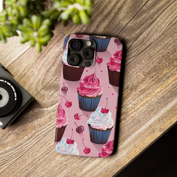 Cupcake Phone Case, Fits iphone 15 14 13 Plus Pro Max Mini X XR XS 8, Colorful Cherries, Gift For Her, Gift For Him, Cupcake Cherry Pattern