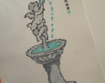 Fontaine du chérubin | Toile peinte à la main pour broderie, 18 mesh | Conception de voyage d'été