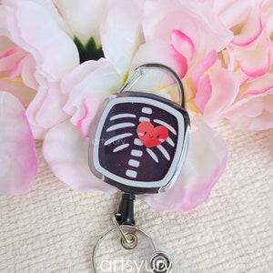 Chest X-ray Badge Reel Acrylic and Epoxy | Retractable Belt Carabiner Clip Metal Cord | ID Holder | Healthcare Hospital Office Work