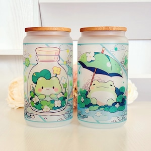 16oz Glass Tumbler / Anime / Manga / Kawaii / Cute / Glass Cup with Lid / Reusable Straw