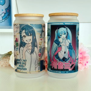 16oz Glass Tumbler / Anime / Manga / Kawaii / Cute / Glass Cup with Lid / Reusable Straw