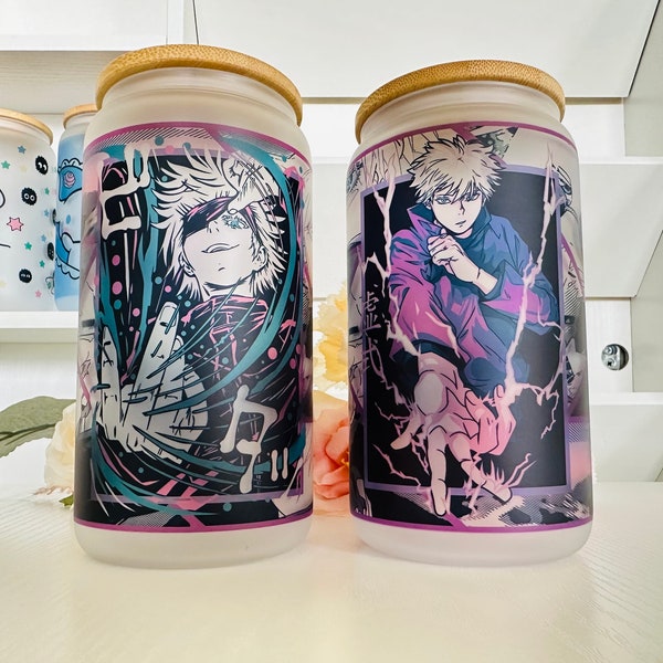 16oz Glass Tumbler / Anime / Manga / Kawaii / Cute / Glass Cup with Lid / Reusable Straw