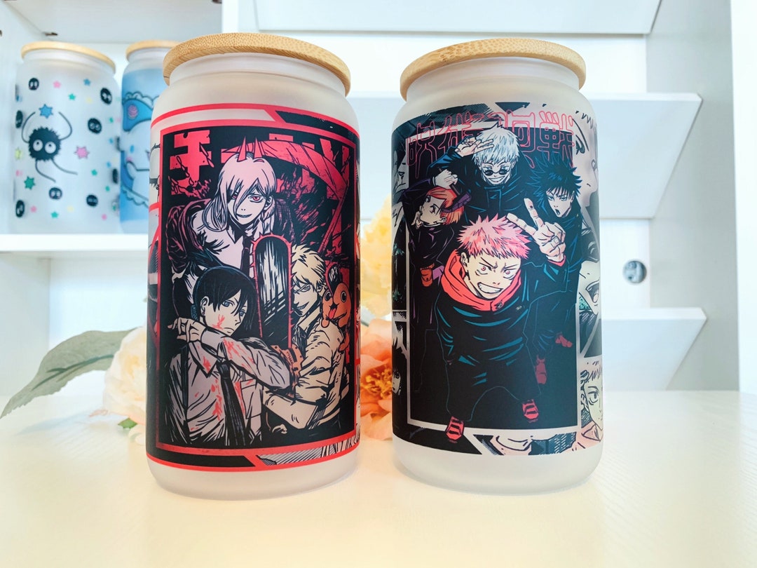 16oz Glass Tumbler / Anime / Manga / Kawaii / Cute / Glass Cup With Lid