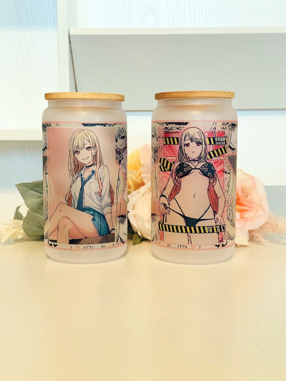 16oz Glass Tumbler / Anime / Manga / Kawaii / Cute / Glass Cup with Lid / Reusable Straw